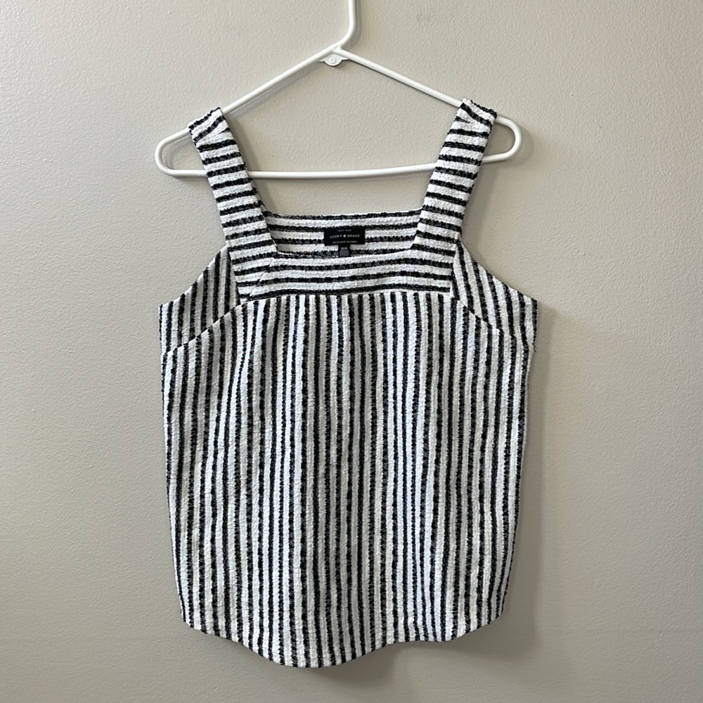Lucky Brand EST 1990 Tank Top White/Black Stripe Cotton Blend Size Medium